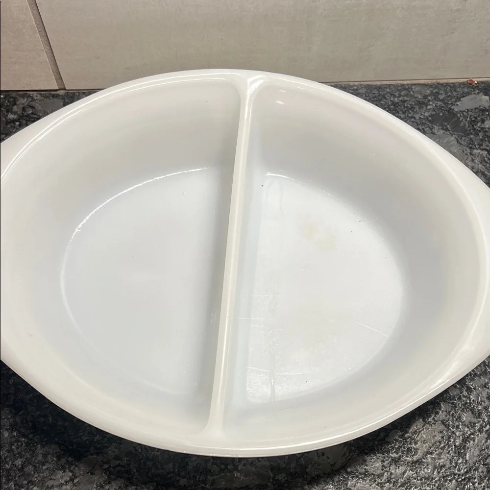 White Divided Serving Dish - 2-Section Oval J-239 Glass Bake